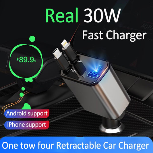 4 in 1 Fast Retractable Car Charger
