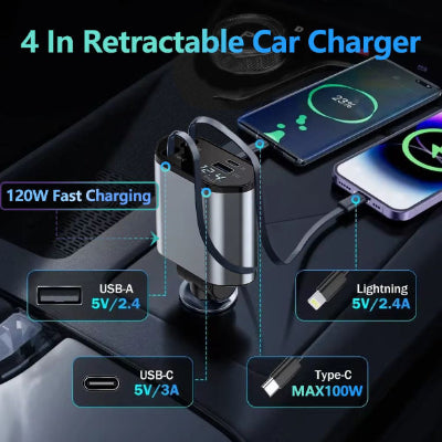 4 in 1 Fast Retractable Car Charger